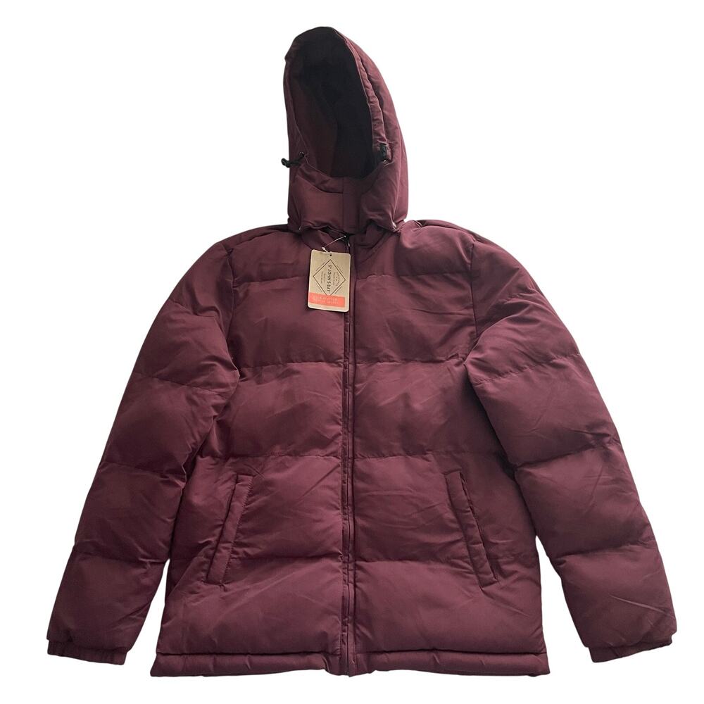 St. John's Bay Cold Weather Full Zip Puffer Jacket Size S Vineyard Wine